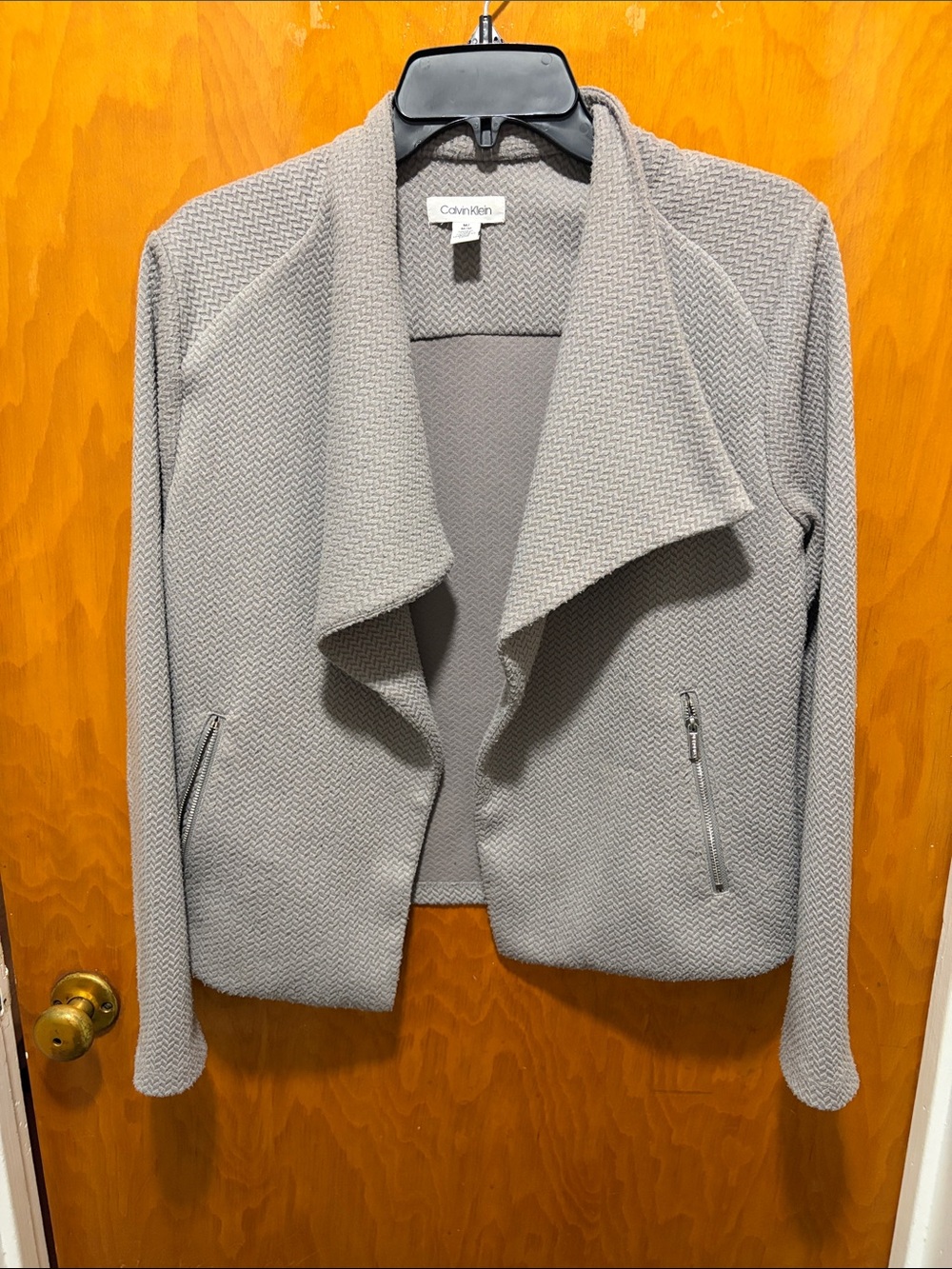 Calvin Klein Light Gray Knit Draped Open-Front Jacket